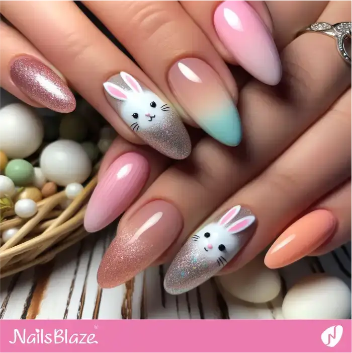Colorful Easter Bunny Ombre Nails with Glitter | Easter Nails - NB3405